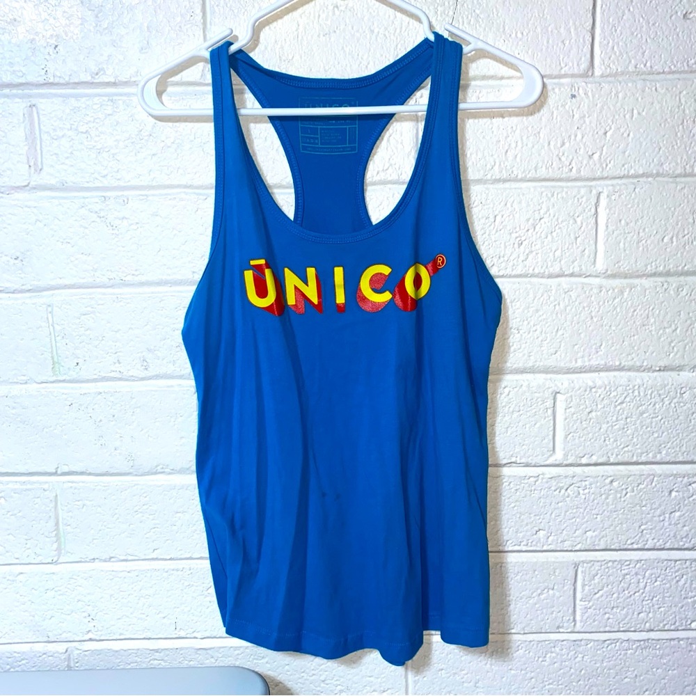Unico Nutrition Tank Top Protein Powder Gym Girlie Racerback Large Flawed Used